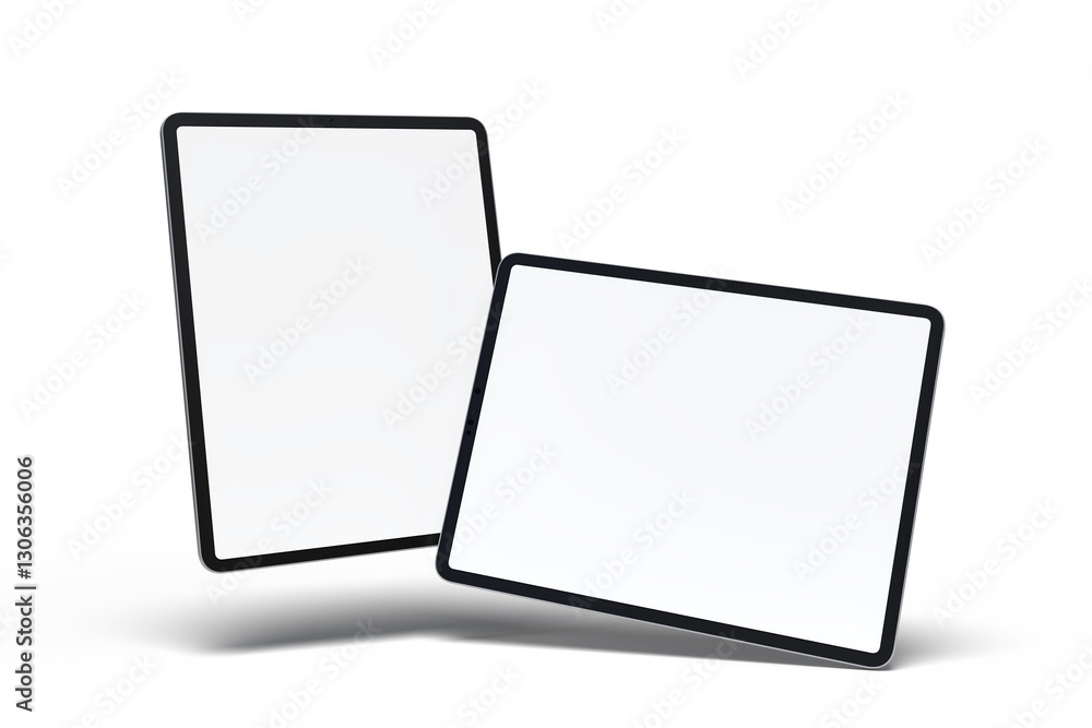 Fototapete 3d realistic modern tablet digital device mockup front view with blank screen and shadow isolated on