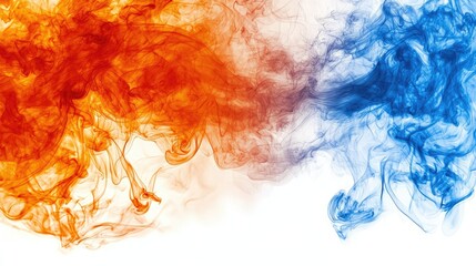 Obraz premium Abstract fiery and icy smoke swirls on white background; design element
