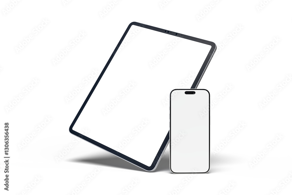 Poster realistic modern tablet and smartphone digital device mockup front view with blank screen isolated o