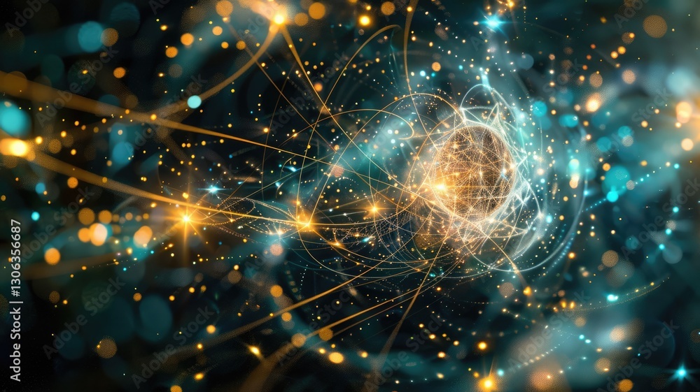 Poster abstract cosmic explosion with bright lights and particles on dark background. digital artwork of ex