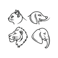 animal head editable line icons