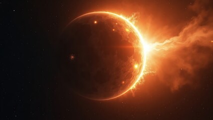 Fototapeta premium A stunning visual of a celestial body being struck by a crater, revealing cosmic power and the intricate beauty of celestial geology and forces at play.