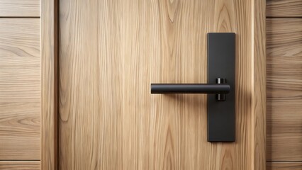 Sleek black door handle on a light wood door, showcasing modern minimalist design elements for interior spaces