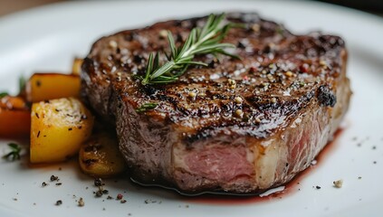 Grilled steak with roasted vegetables on a plate