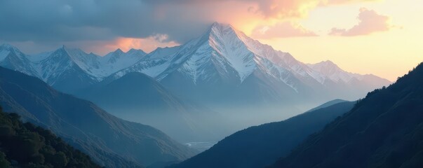 Cloud-covered mountain range, dramatic light and shadow play , gorgeous, rocky, mountains