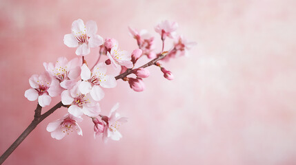 Naklejka premium Delicate pink cherry blossoms on a branch with a soft pastel background