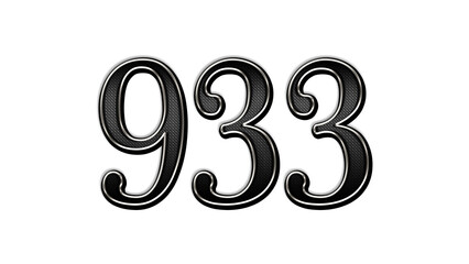 black metal 3d design of number 933 on white background.