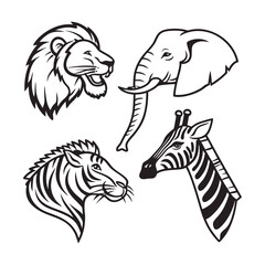 animal head editable line icons