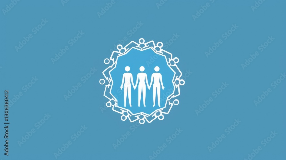 Poster human avatar gathering as group representation unity of people. minimal style icons in digital form 