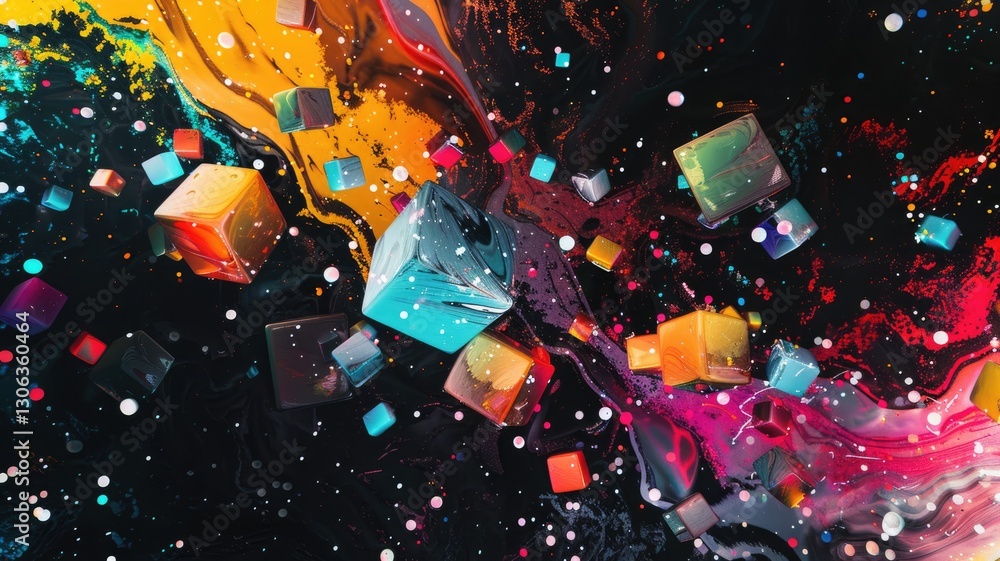 Aufkleber abstract art chaotic and energetic of mixed watercolor square object, burst of colorful light patter