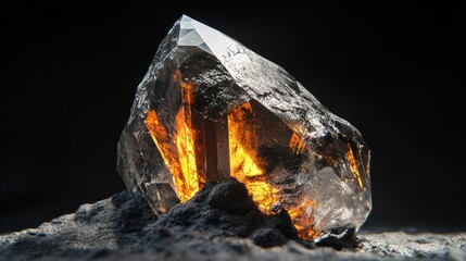 Glowing crystal on dark ground, radiating inner light