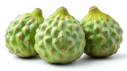 Fototapeta premium Three Fresh Green Cherimoya Fruits Isolated on White Background
