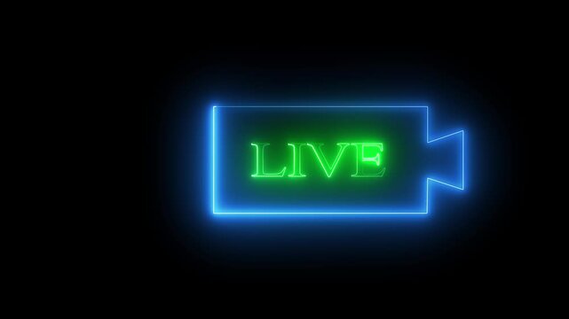 neon text 'live' animation. Neon live stream icon