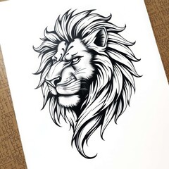 Fototapeta premium Profile of a lion head in detailed black and white art