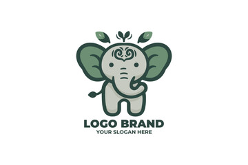 cute elephant with stylized leaves Logo