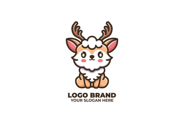 Cute Logo of adorable deer with soft snowflake