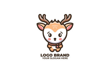 Cute Logo of adorable deer with soft snowflake