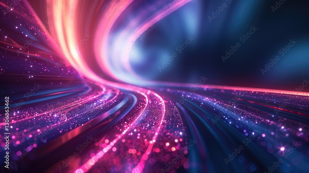 Poster discover a stunning abstract image featuring vibrant light trails on a blue background, perfect for 