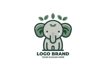 cute elephant with stylized leaves Logo