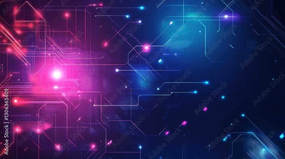 Aufkleber abstract digital background with glowing neon lines and cyberpunk elements