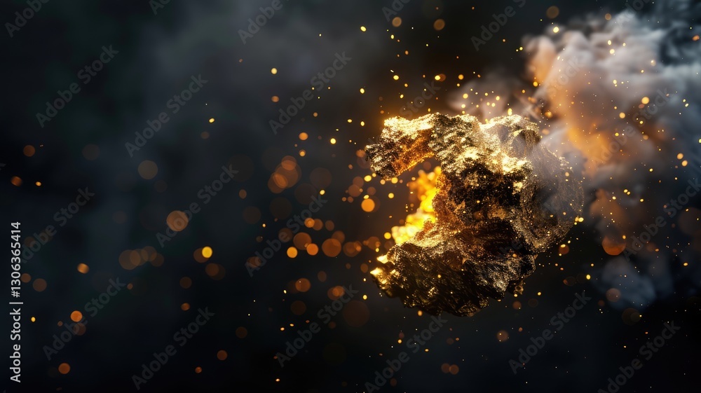 Poster an abstract representation of a floating object against a black background, featuring dynamic smoke 