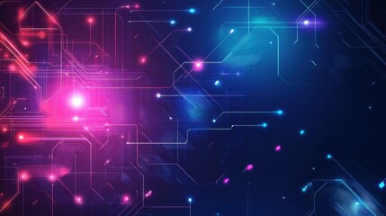 Obraz premium Abstract digital background with glowing neon lines and cyberpunk elements