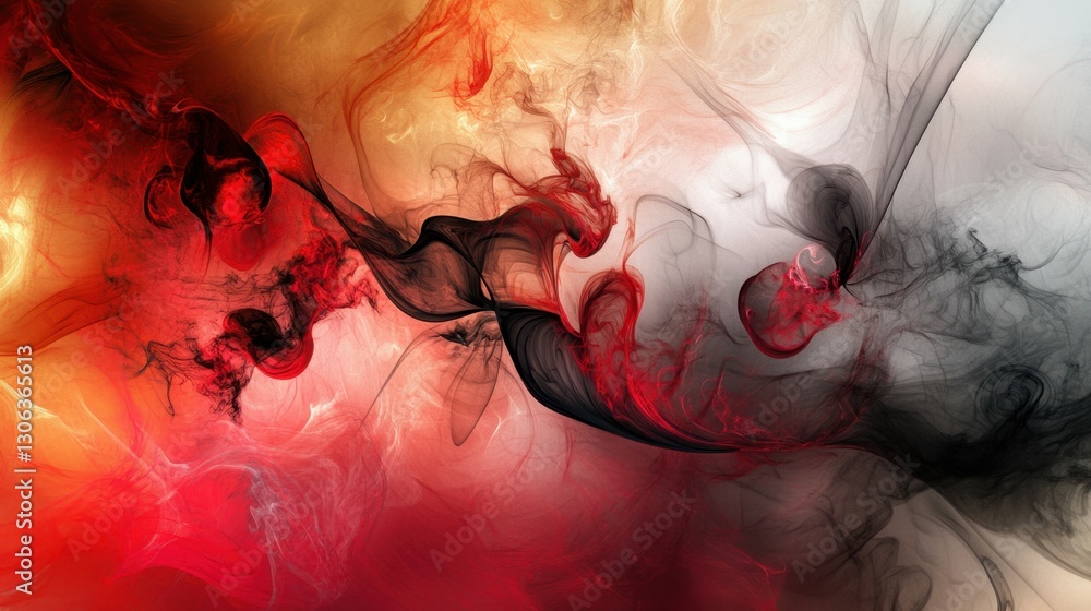 Poster colorful smoke swirls in red and black creating an artistic abstract display