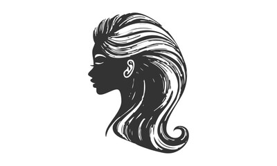 Elegant Woman Silhouette Side View. Open Hair Vector Design. Female Profile Art.