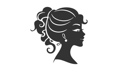 Elegant Woman Silhouette Side View. Open Hair Vector Design. Female Profile Art.