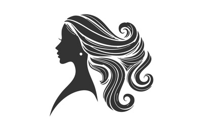 Elegant Woman Silhouette Side View. Open Hair Vector Design. Female Profile Art.