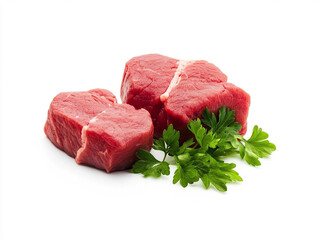 Set of two steaks with parsley on a white background with urban art style, dripping effect and grunge texture