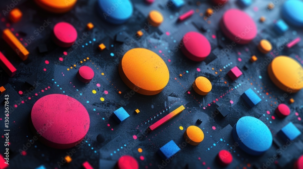 Poster colorful abstract geometric shapes and patterns. abstract artwork of 3d rendering geometric shape wi