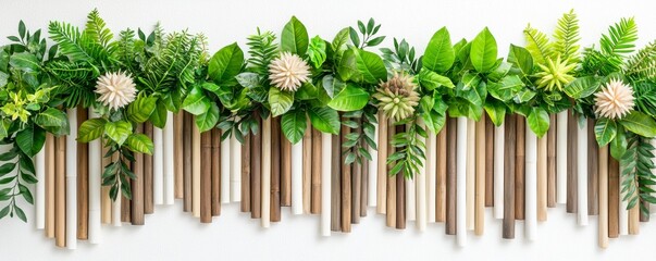 Obraz premium Tropical Green Leaves and Bamboo Arrangement