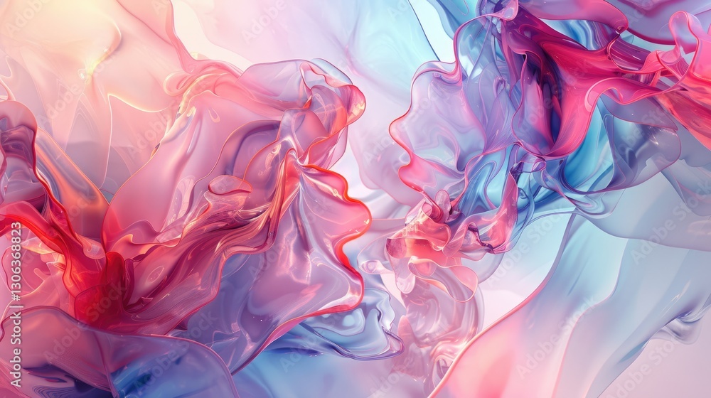 Poster abstract flowing fabric-like shapes in pink and blue tones. background image of gradient blue and re