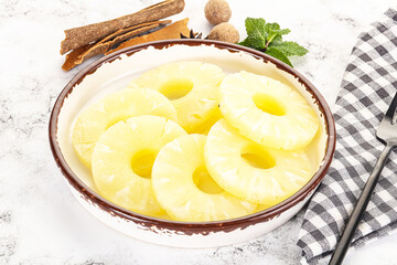 Sweet Canned pineapple in the bowl