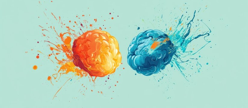 Two abstract brains exploding in color.