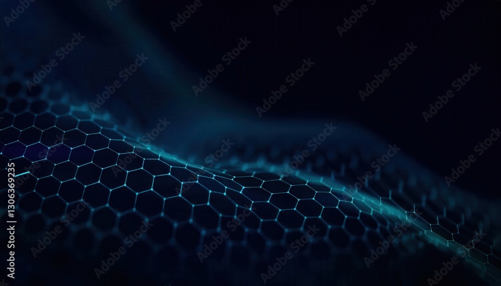 Aufkleber futuristic glowing hexagonal mesh with fluid waves in dark blue tones, ideal for technology backgrou