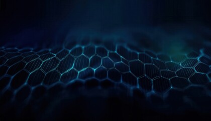 futuristic glowing hexagonal mesh with fluid waves in dark blue tones, ideal for technology background, ai visualization, sci-fi design

