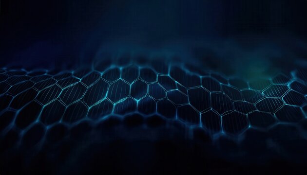 futuristic glowing hexagonal mesh with fluid waves in dark blue tones, ideal for technology background, ai visualization, sci-fi design

