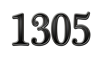 black metal 3d design of number 1305 on white background.