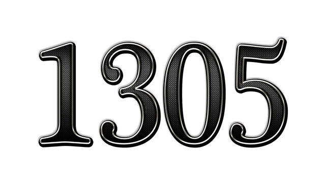 black metal 3d design of number 1305 on white background.