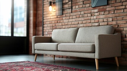 Modern beige sofa in loft apartment