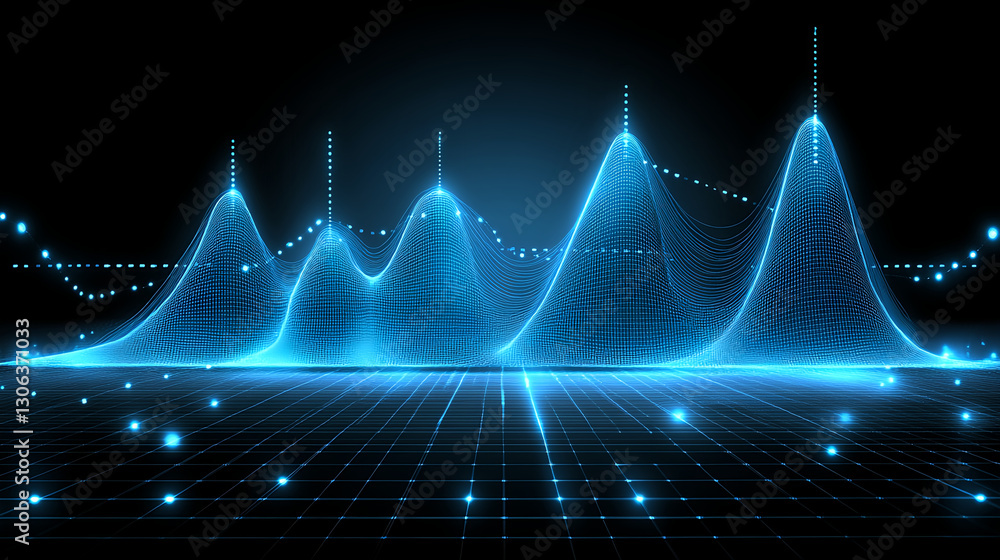 Poster dynamic data visualization of wave patterns digital environment infographic design modern technology