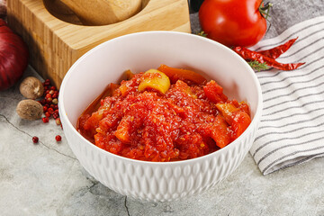 Homemade Lecho with tomato and paprika