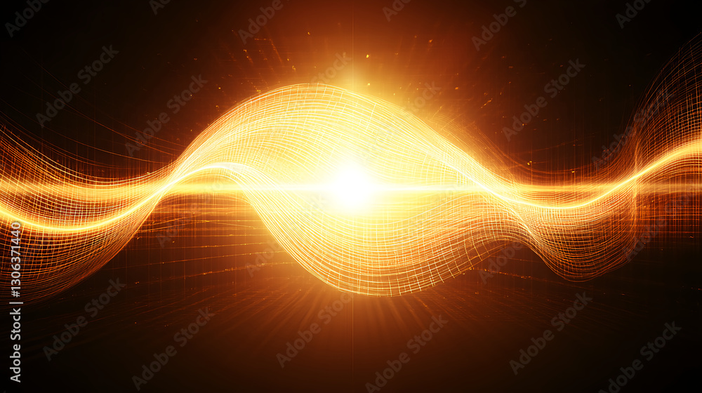Poster dynamic light waves digital space abstract art dark background close-up energy visualization