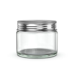 Transparent Glass jar with metal cap isolated 3D render for Mockup	
