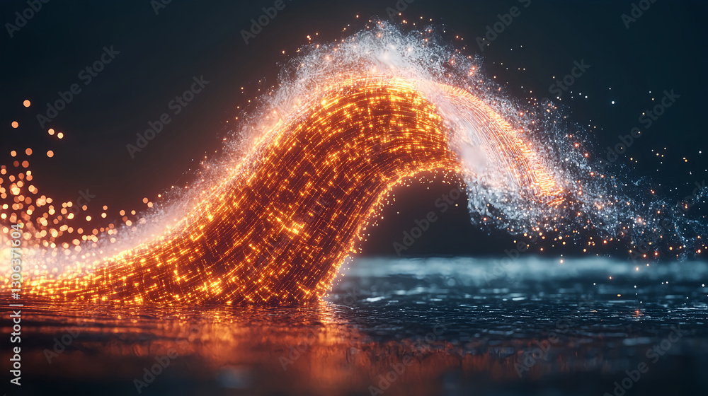Poster dynamic flow of light and water particles abstract space digital art mystical environment close-up v