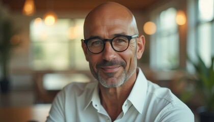 Fototapeta premium Cinematic portrait of a dignified man in a modern interior setting during daylight hours