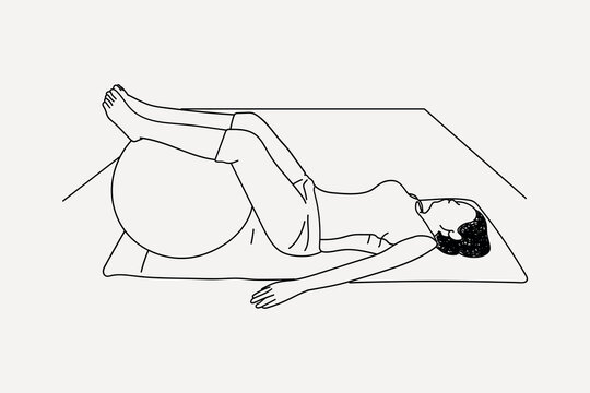 Pilates woman, wellness line art illustration vector