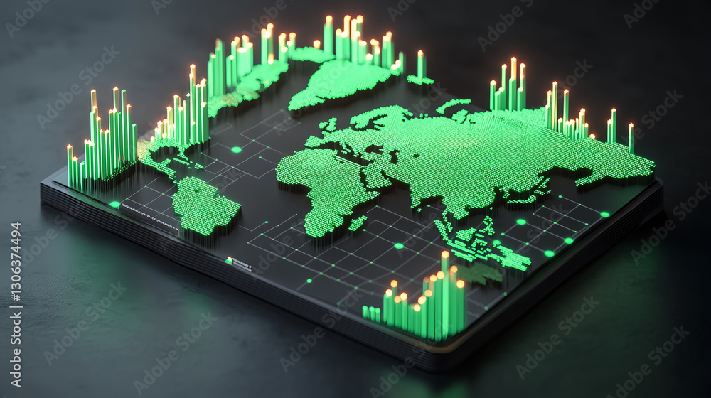 Poster data visualization of global trends digital space graphic design abstract environment aerial view te